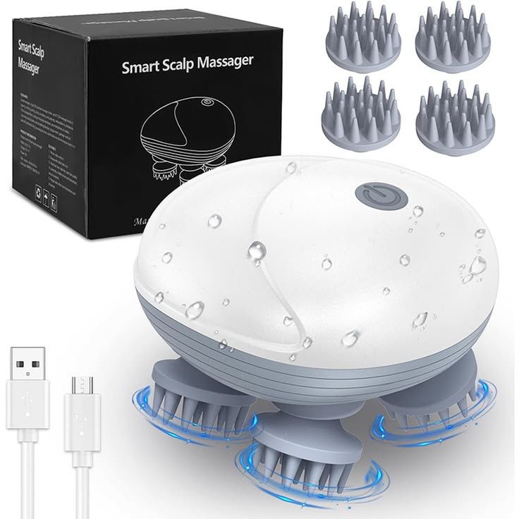 Smart Electric Scalp Massager – Waterproof Rechargeable Head & Hair Relaxation Massager with 4 Massage Nodes