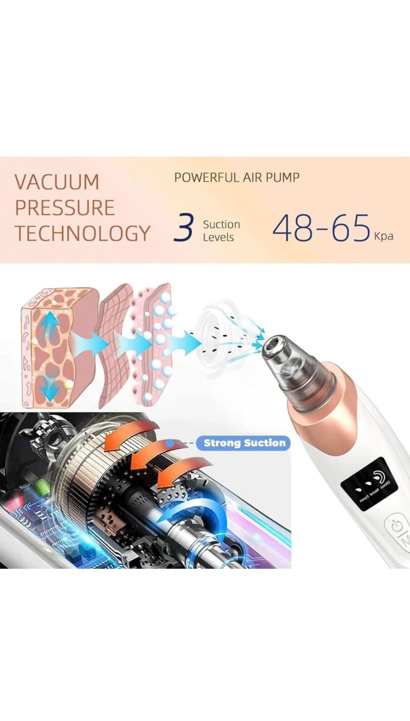 Rechargeable Blackhead Remover Vacuum – Facial Pore Cleaner with 5 Suction Heads & LED Display