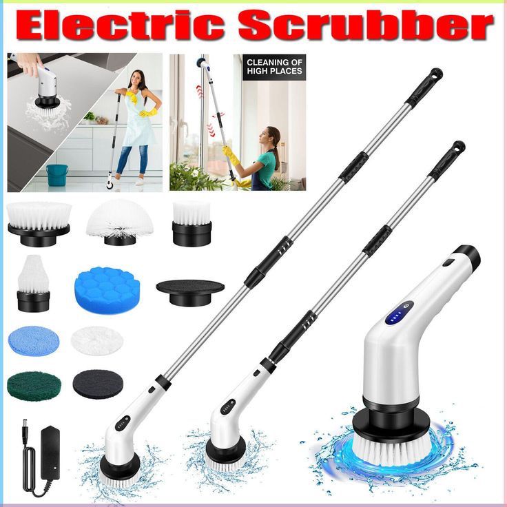 Cordless Electric Spin Scrubber – Rechargeable Bathroom & Kitchen Cleaning Brush with Extendable Handle and 7 Brush Heads